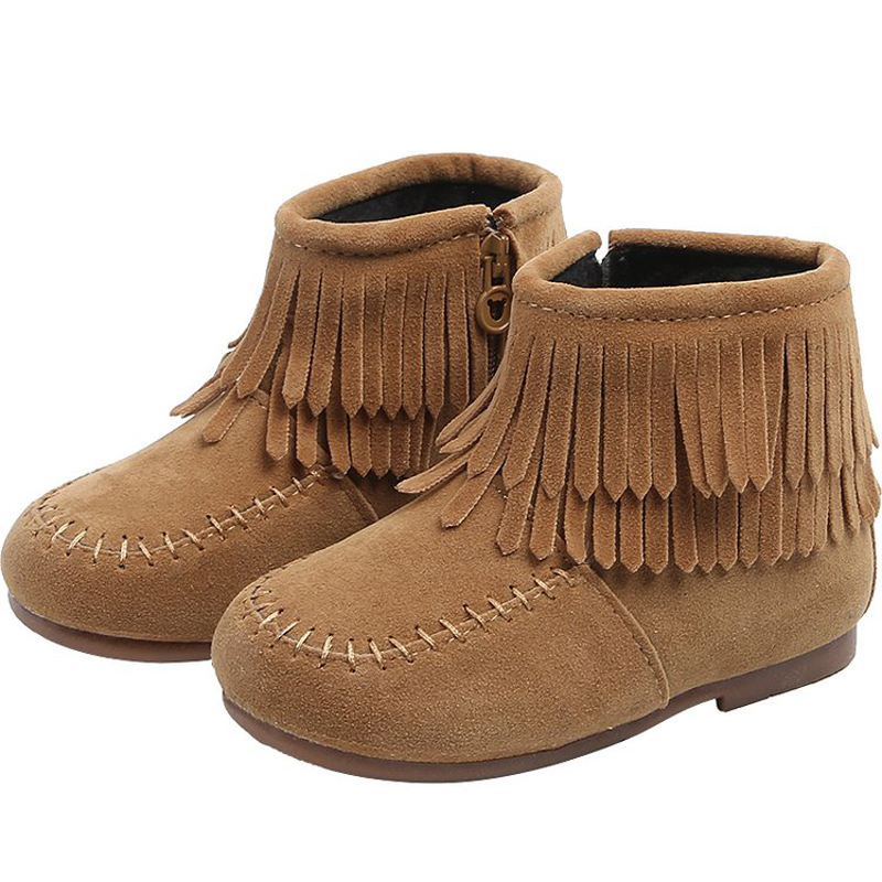 

Toddler / Kid Girl Solid Tasseled Embroidered Fleece-lining Thermal Snow Boots