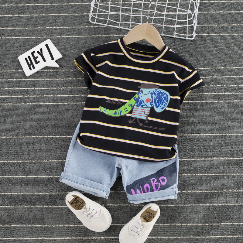 

Baby Casual Striped Cartoon Print Top and Shorts Set