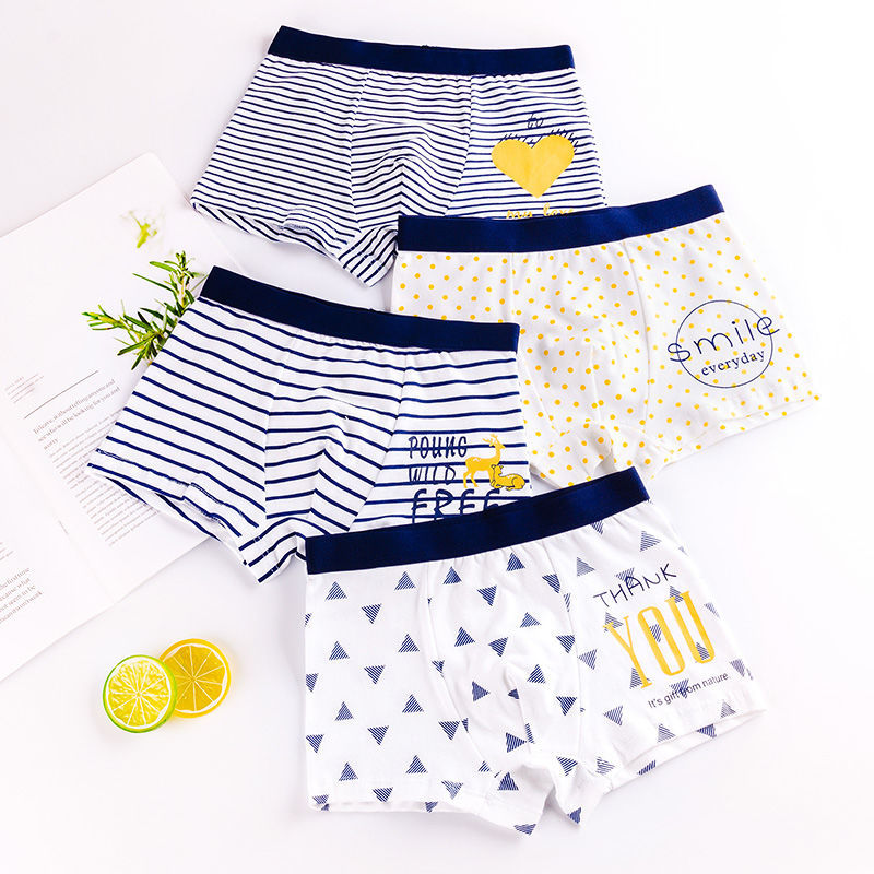 

4-piece Kid Boy 100% Cotton Letter Print Striped/Polka dots Underwear