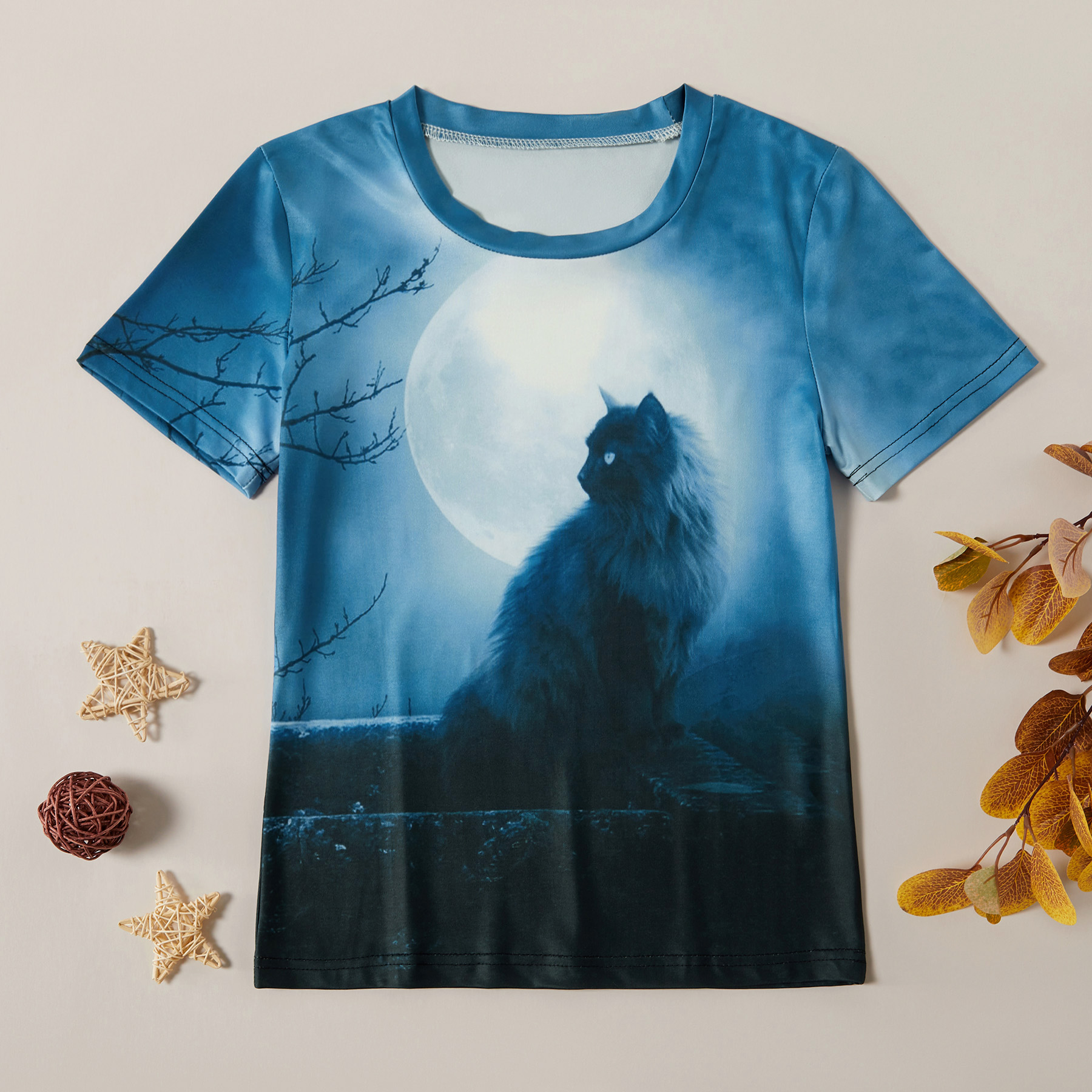 

Stylish Cartoon Cat Short-sleeve Tee