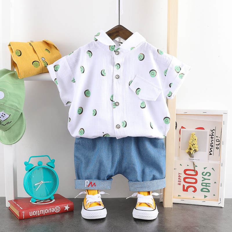 

2-piece Baby / Toddler Boy Fruit Print Shirt Top and Denim Shorts Set