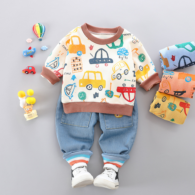 

2-pcs Baby Cotton casual Set Children's Autumn Cartoon print Clothes Long Pants Home Service Baby Outfit Clothes