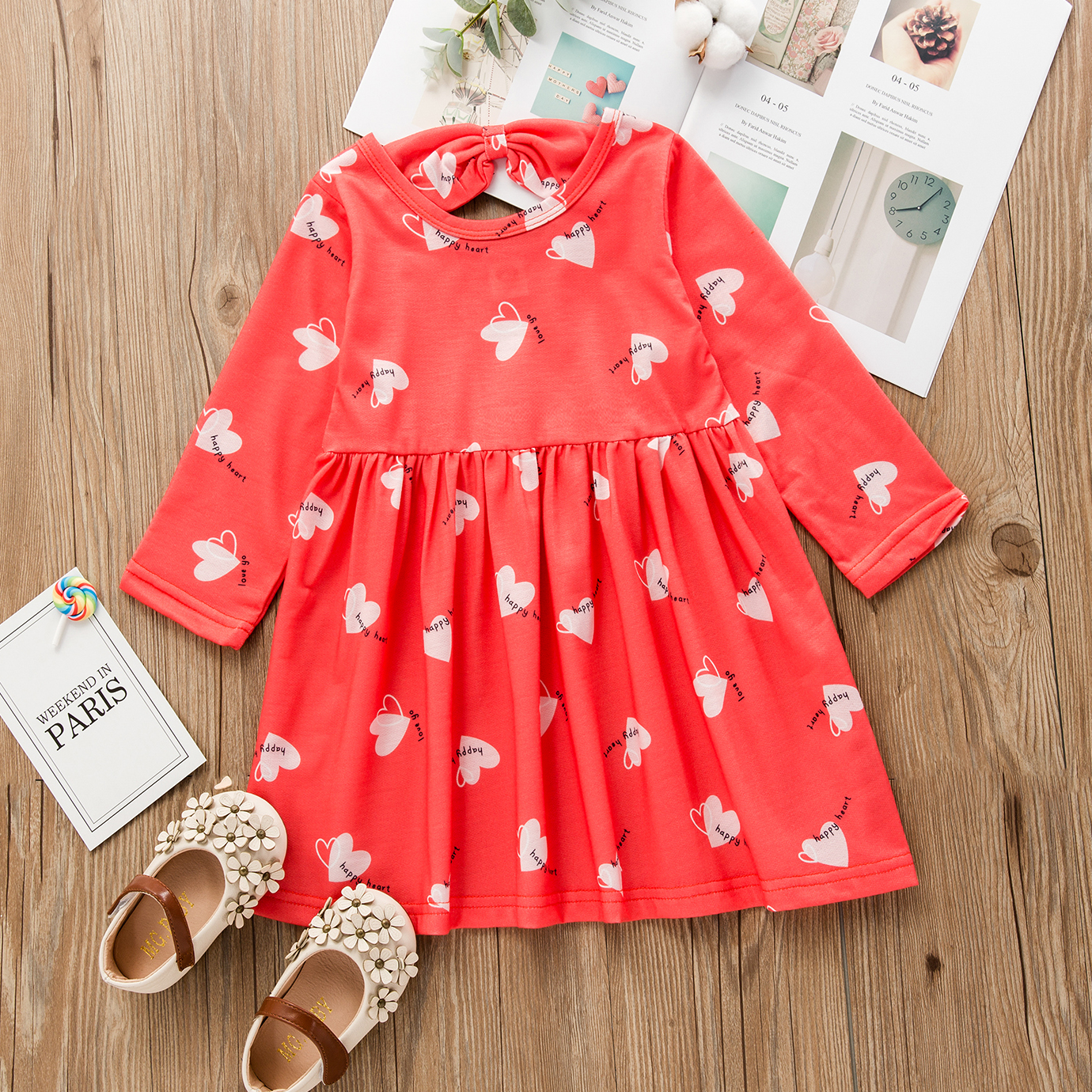 

Baby / Toddler Heart Letter Print Long-sleeve Dress