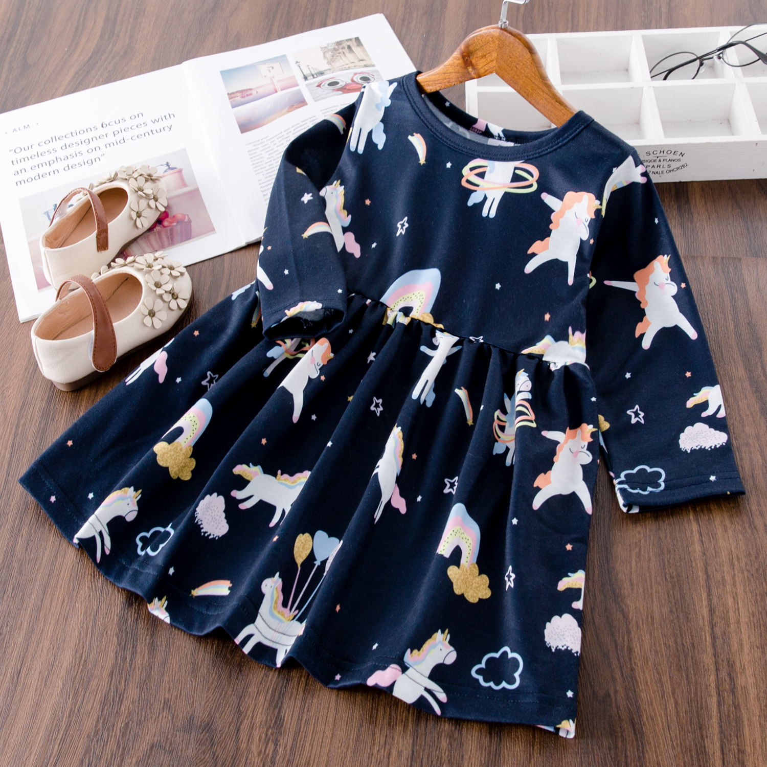 

Baby / Toddler Unicorn Print Long-sleeve Dress