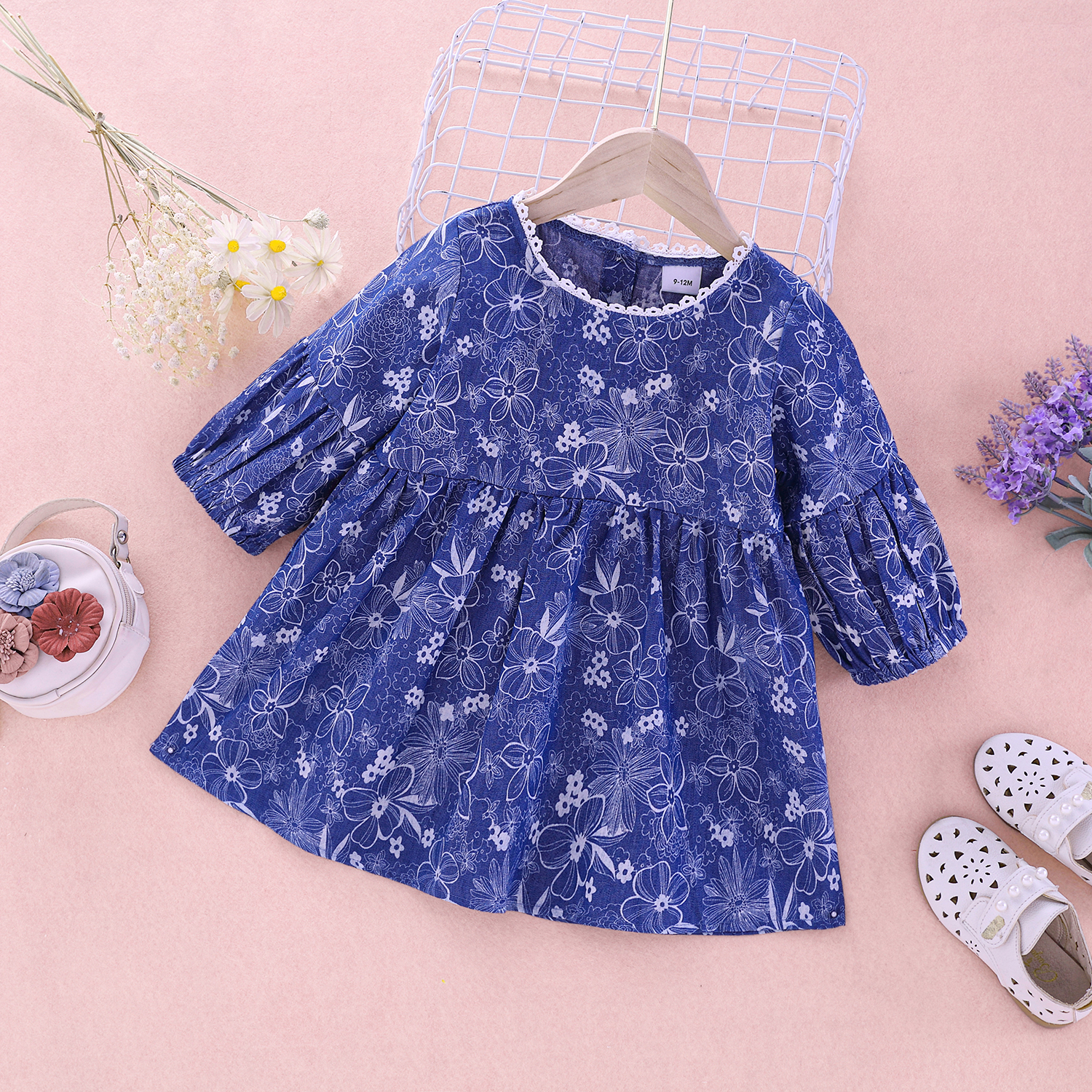 

1pc Baby Girl Long-sleeve Cotton Floral casual Dress