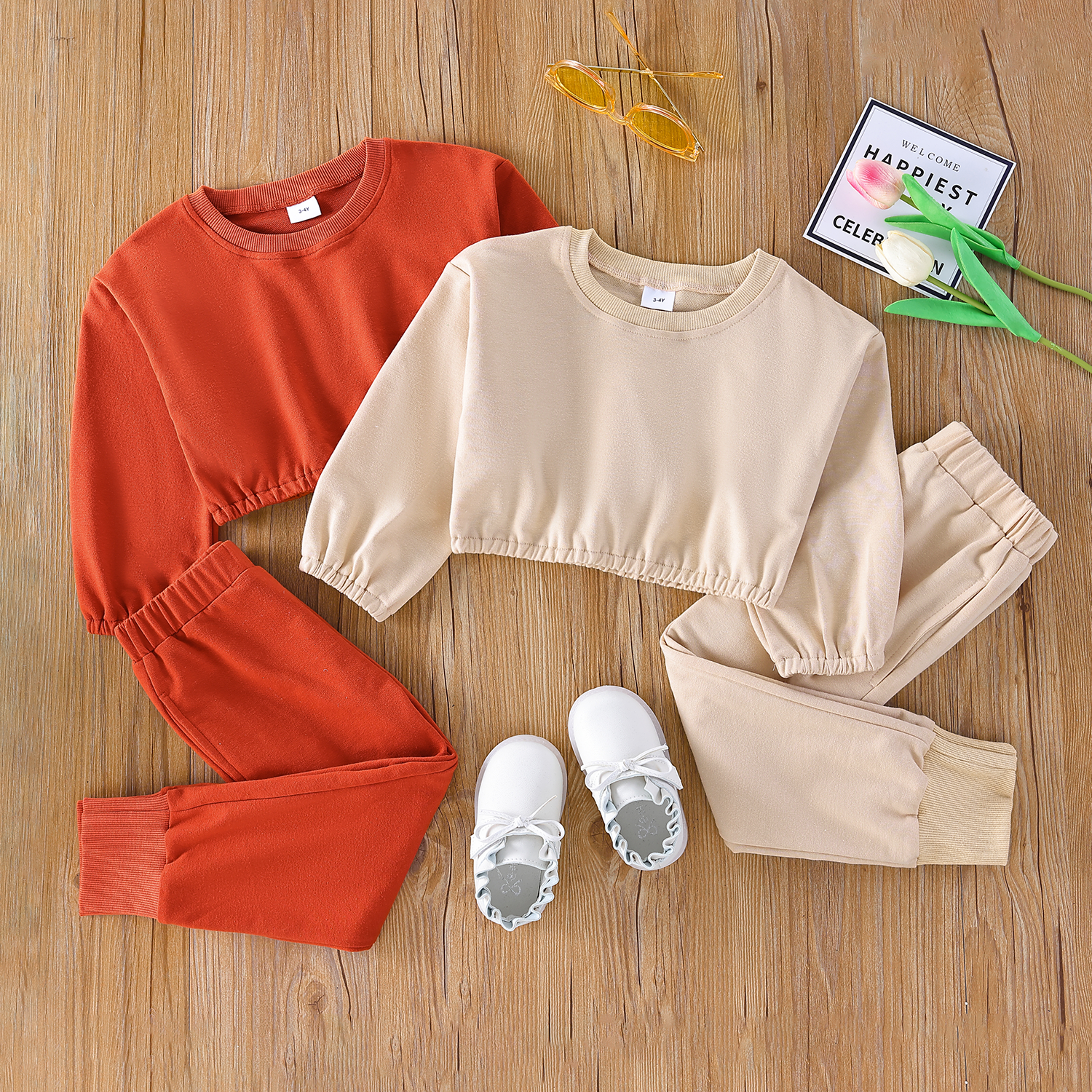 

2-piece Toddler Girl Solid Pullover Sweatshirt and Elasticized Pants Casual Set