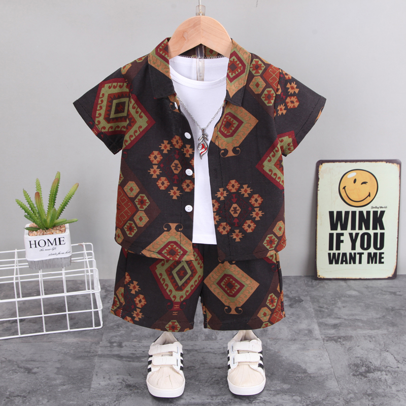 

2pcs Toddler Boy 100% Cotton Boho Exotic Lapel Collar Shirt and Shorts Set
