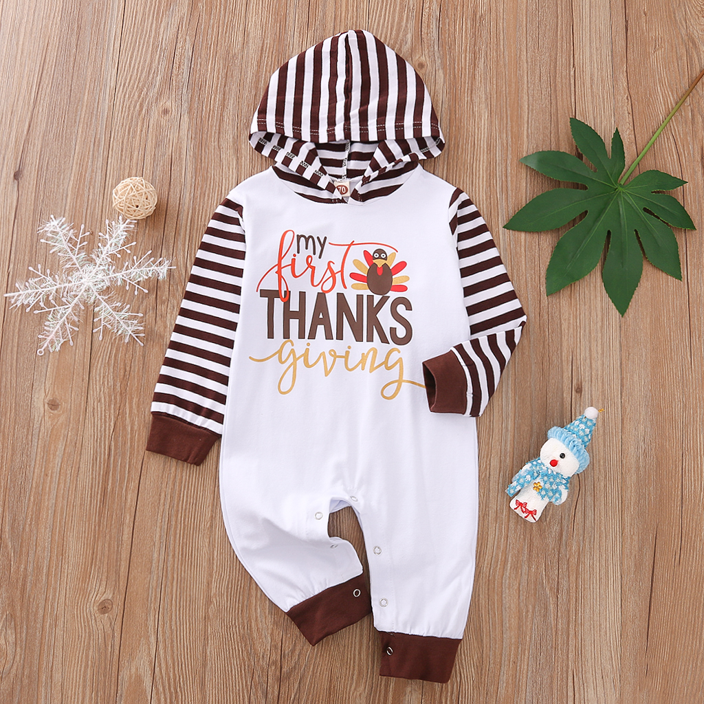 

Baby Thanksgiving Striped Hooded Jumpsuit