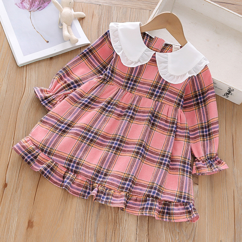 

Baby / Toddler Girl Doll Collar Plaid Long-sleeve Dress