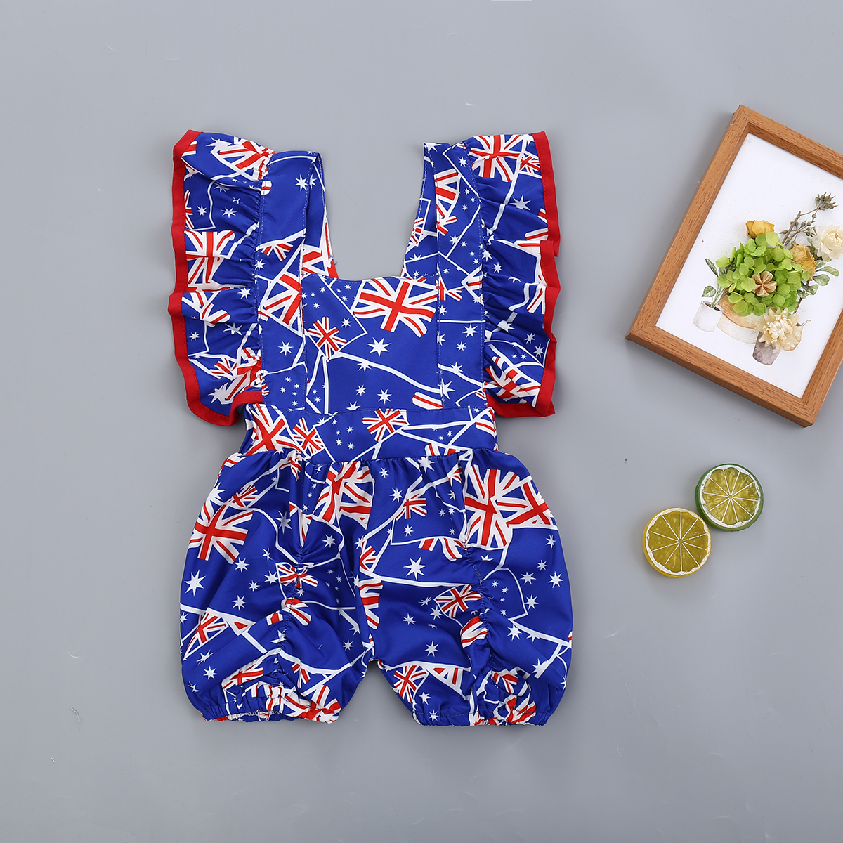 

Baby Girl American Flag Allover Romper