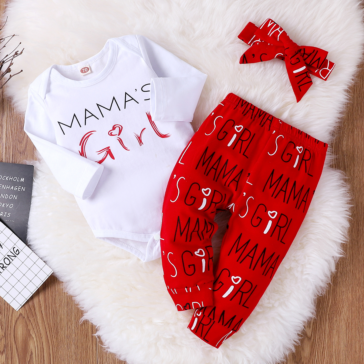 

3pcs Baby Girl Sweet Letter Baby's Sets Romper Cotton Fashion Long Sleeve Infant Clothing Outfits