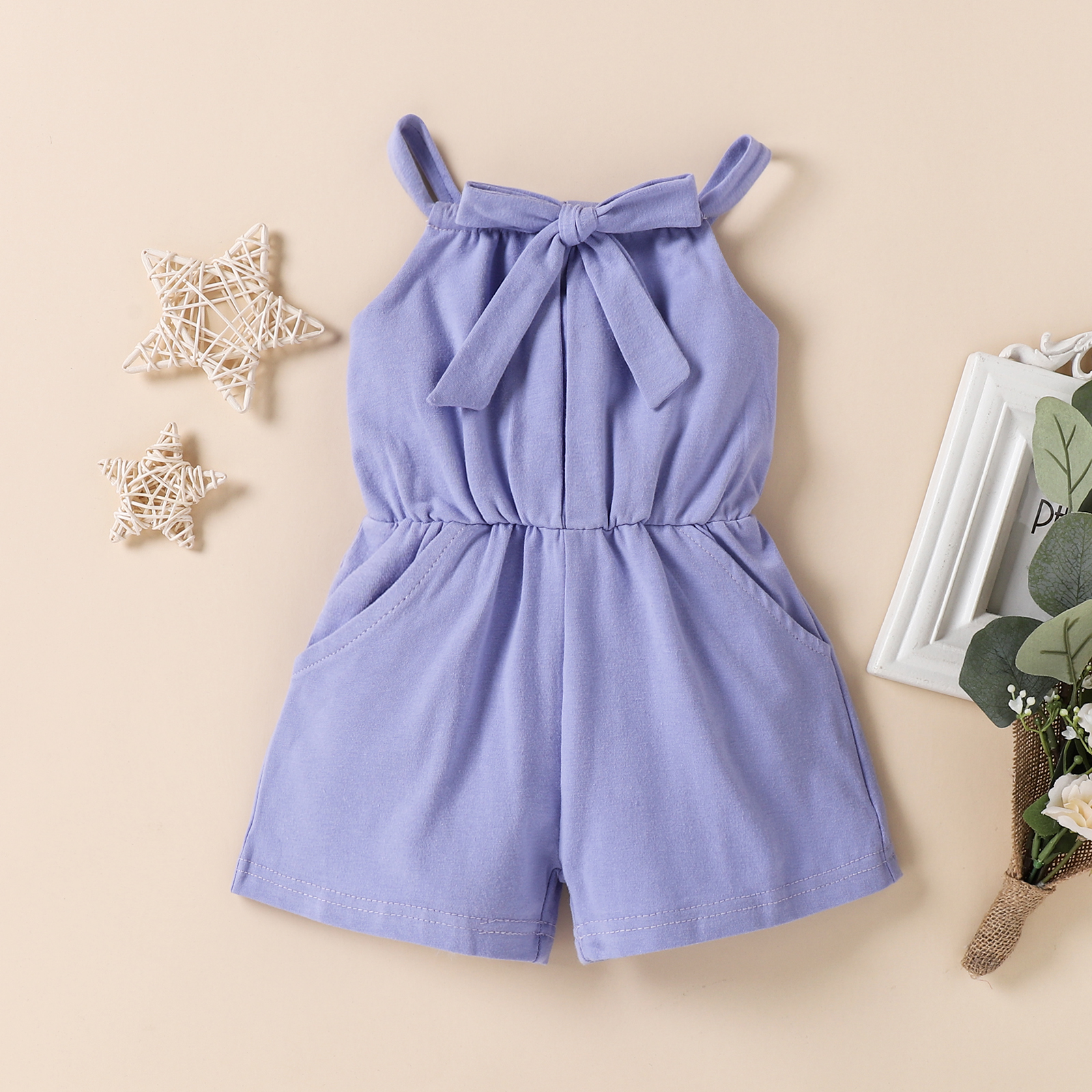 

Baby Girl Solid Sleeveless Straight Cotton Romper