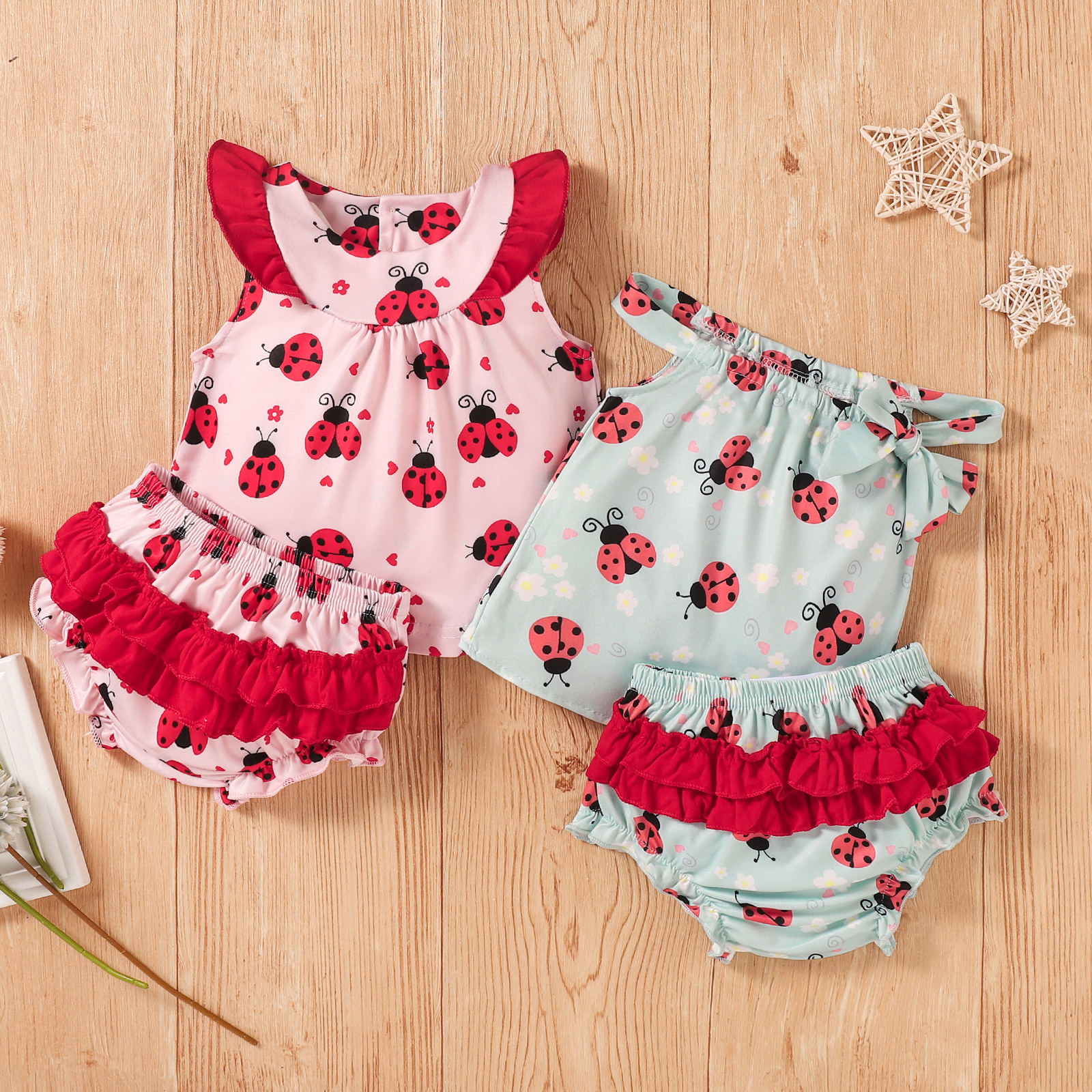 

2pcs Baby Girl Sleeveless Print Animal Ruffled Baby's Sets