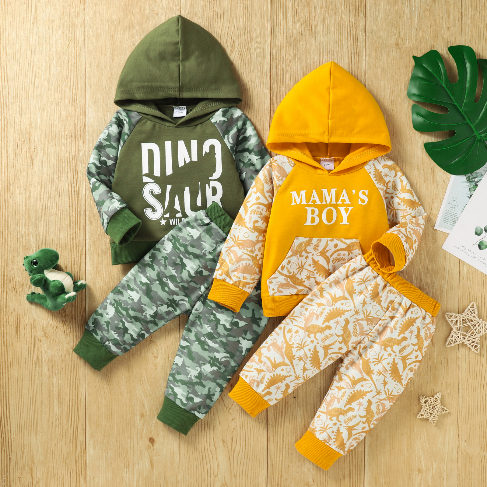 

2pcs Baby Camouflage and Letter Print Hooded Long-sleeve Sweatshirt Set