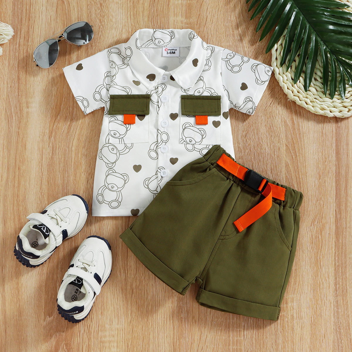

2pcs Baby Boy/Girl 100% Cotton Shorts and All Over Bear Print Short-sleeve Shirt Set