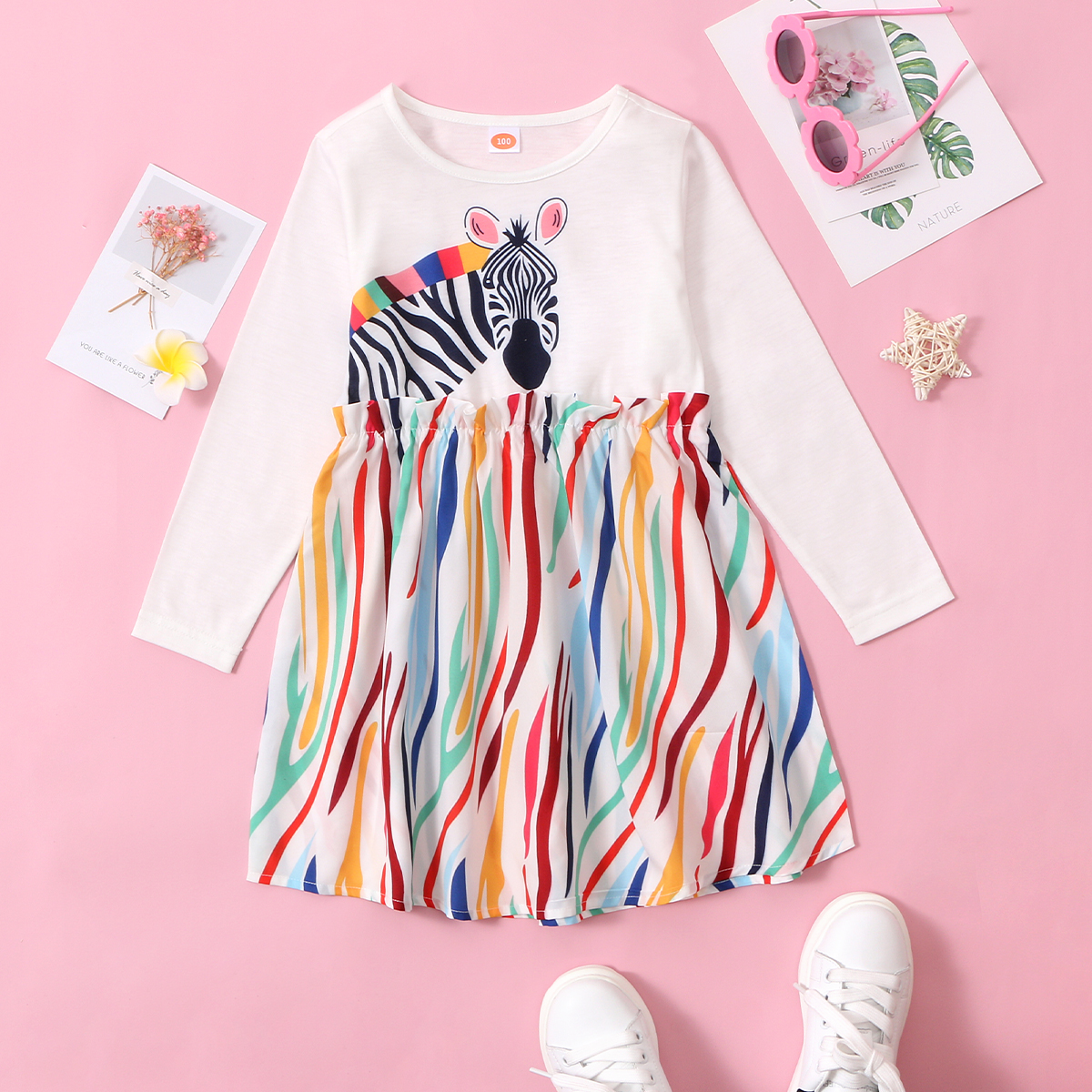 

Baby / Toddler Colorful Zebra Print Long-sleeve Dress