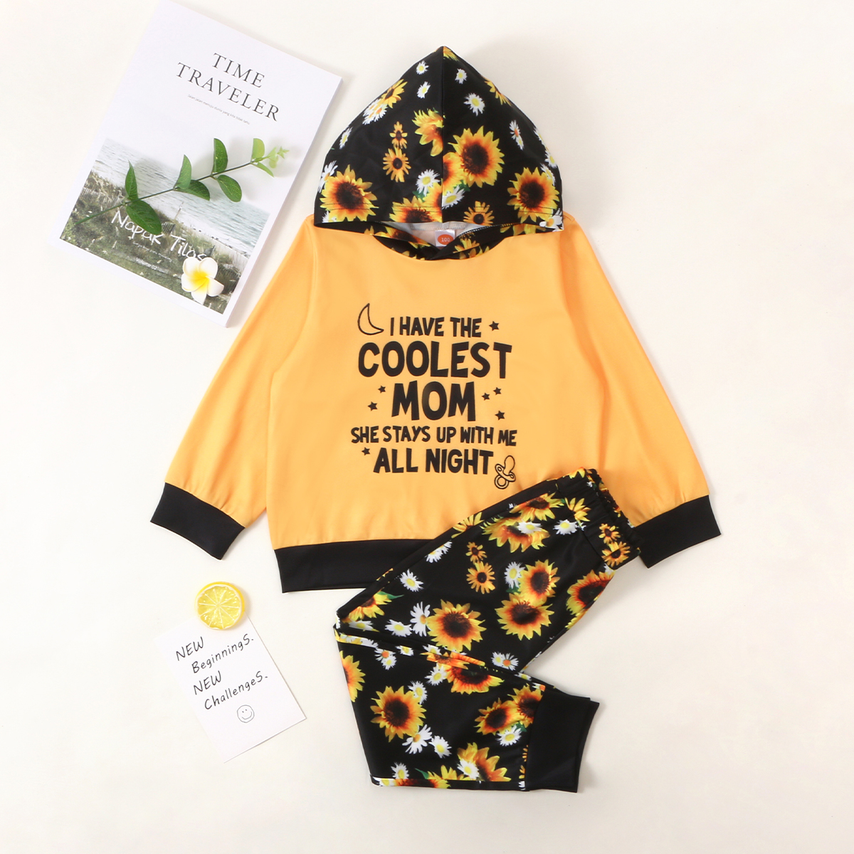 

2-piece Baby / Toddler SunflowerLetter Print Long-sleeve Top and Pants Set