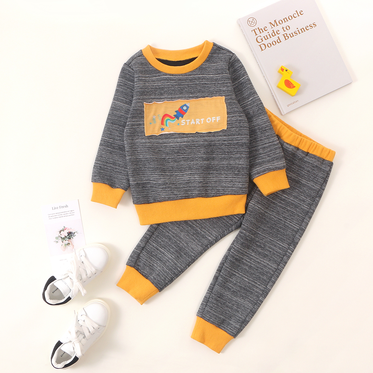 

2-piece Baby / Toddler Letter Striped Long-sleeve Pullover and Pants Set