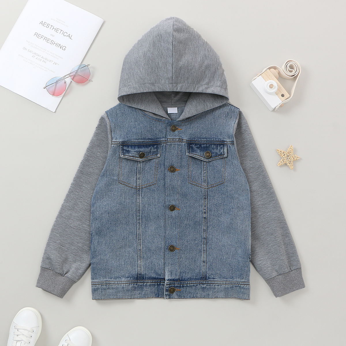 

Fashionable Kid Boy Denim Hoodie Coat