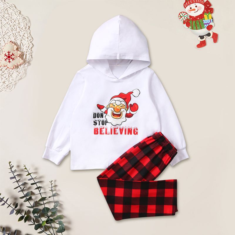 

Stylish Christmas Santa Print Hooded Sweatshirt and Plaid Pants Set