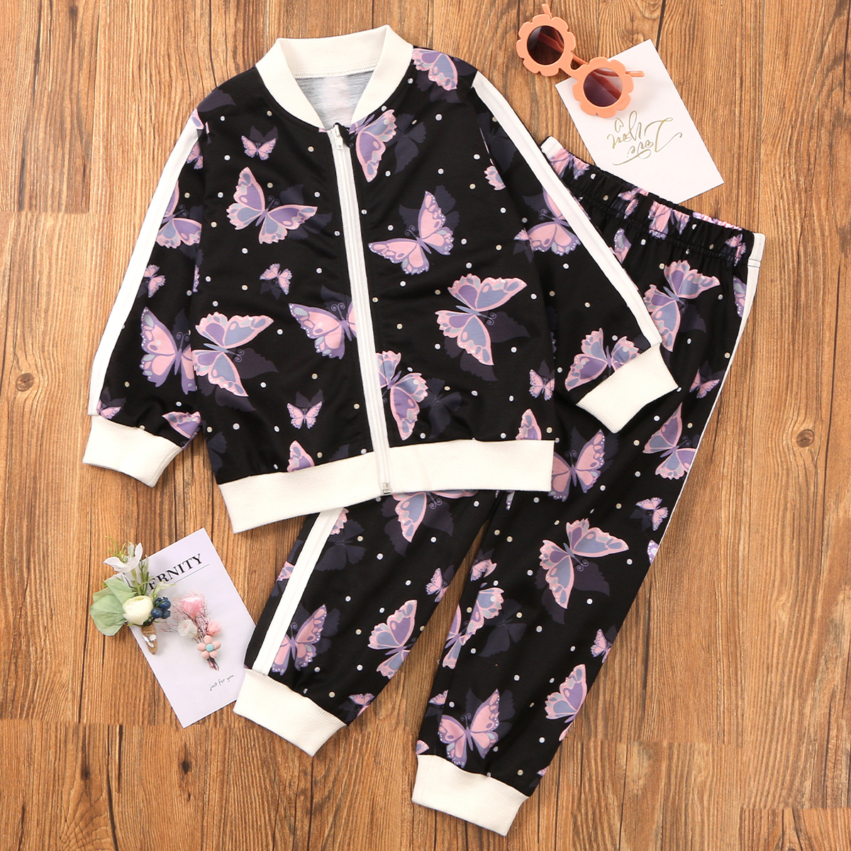 

Toddler Girl Butterfly Zip-up Sets