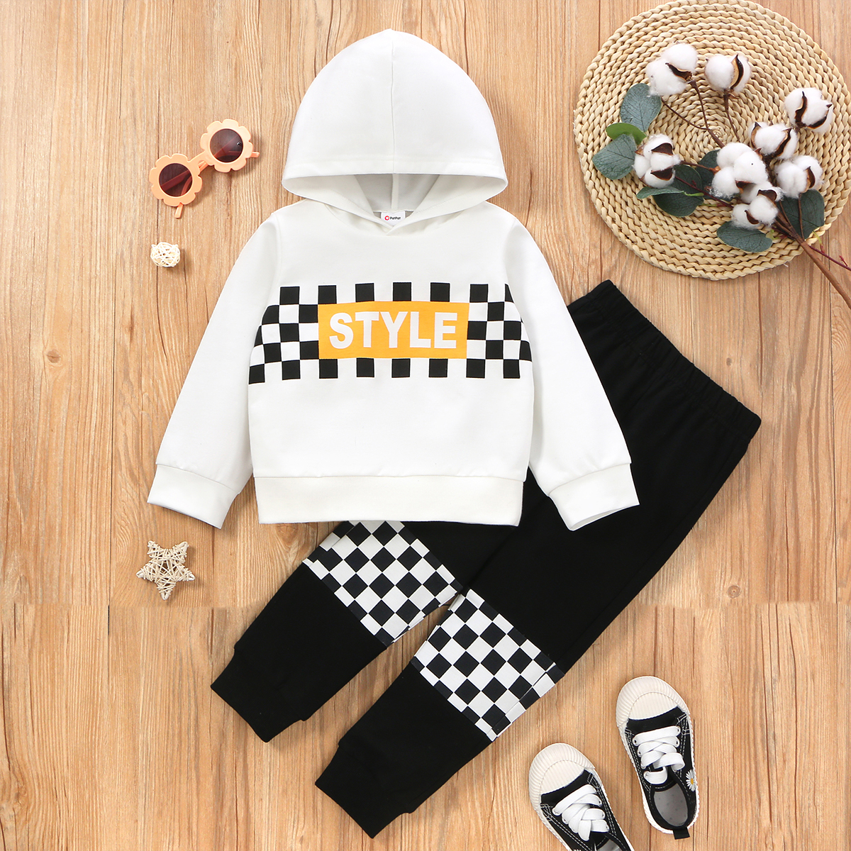 

2pcs Toddler Unisex Plaid Hoodie and Pants Set