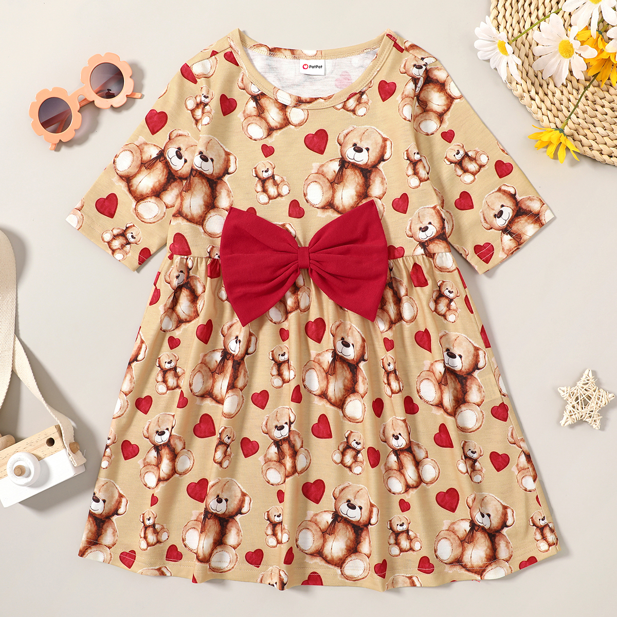 

Baby Girl Toddler Bear Heart Dress of Love
