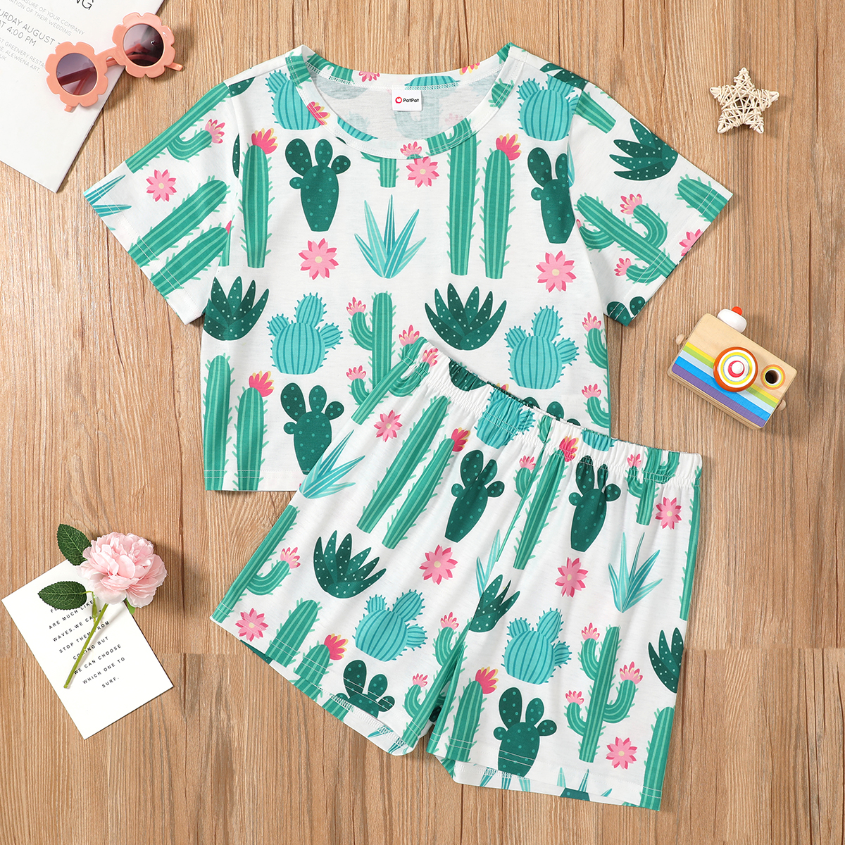 

Kid Girl 2pcs Cactus Print Shorts Casual Suits