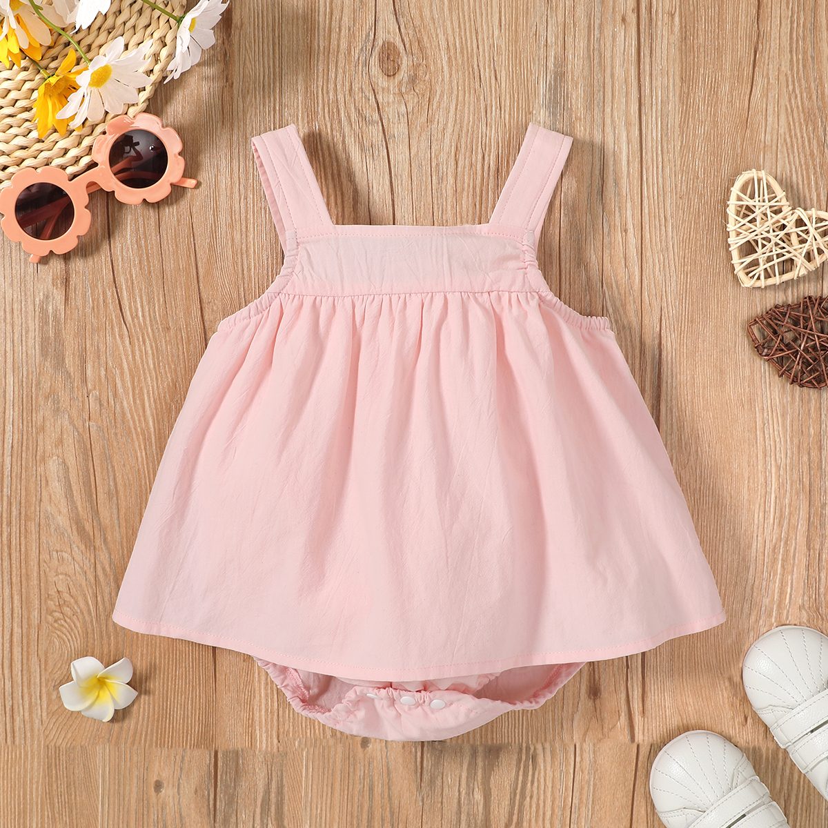 

1pc Baby Girl Sleeveless Solid Dress