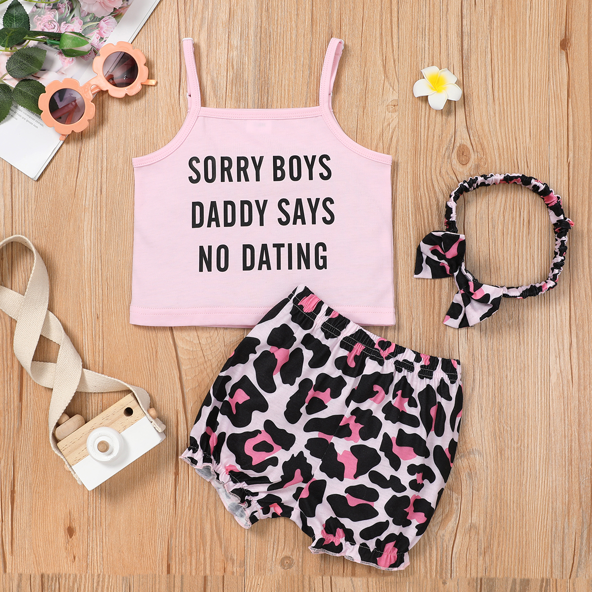 

2pcs Baby Girl Sling Cotton Leopard Letter Print Polyester Summer More Festivals Sets Baby's Sets