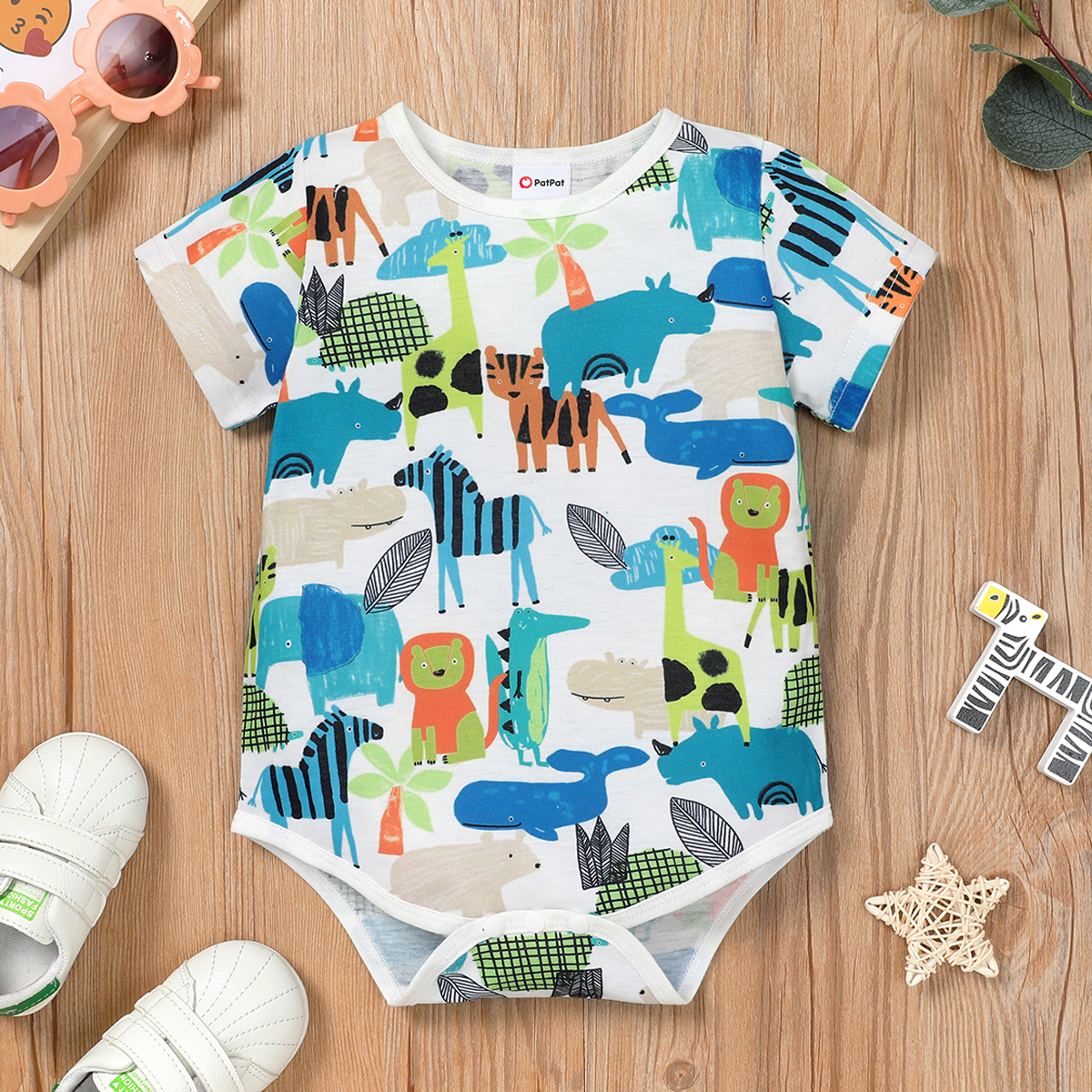 

1pc Baby Boy Short-sleeve Animal Print Romper