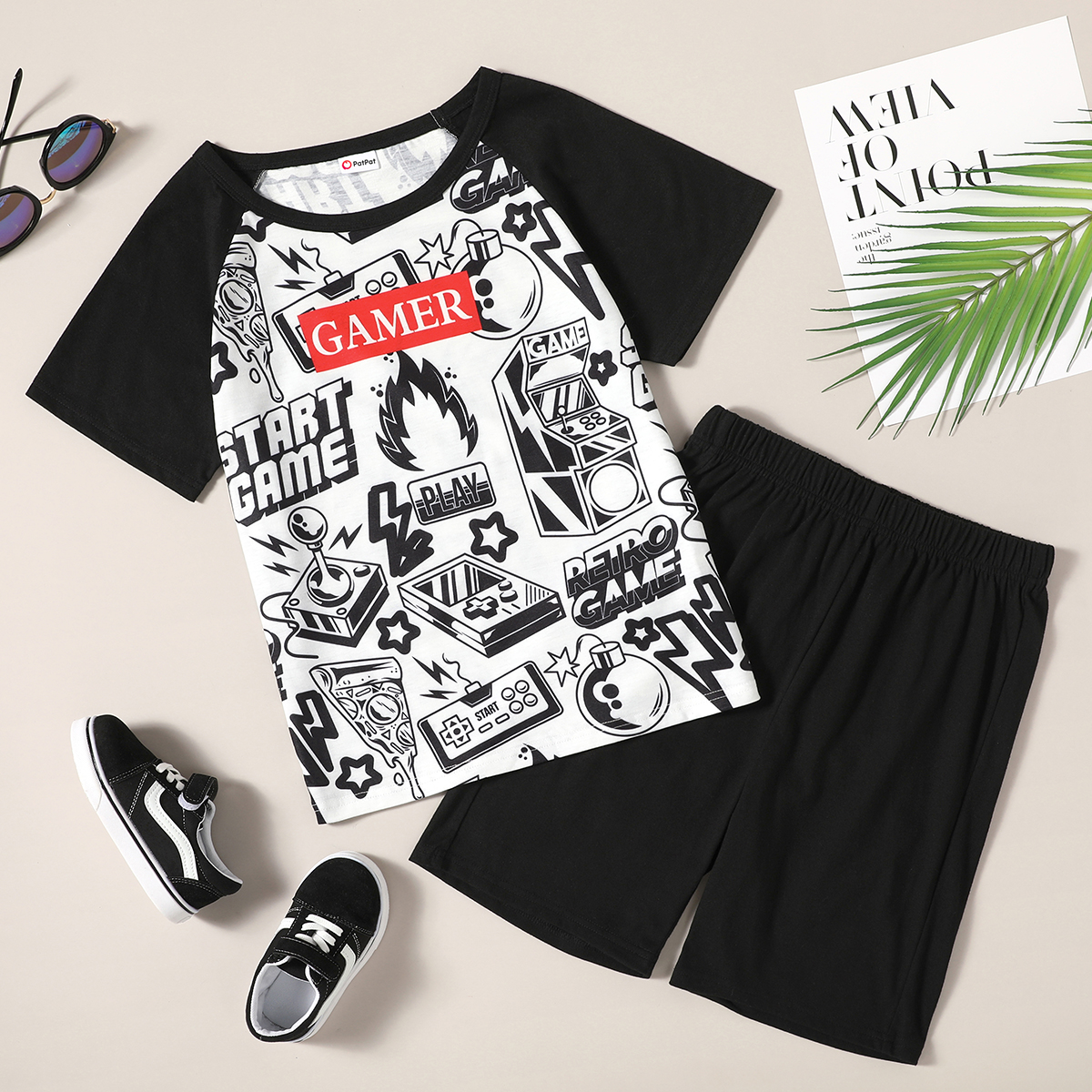 

Trendy Kid Boy Game Letter Colorblock 2pcs Casual Set