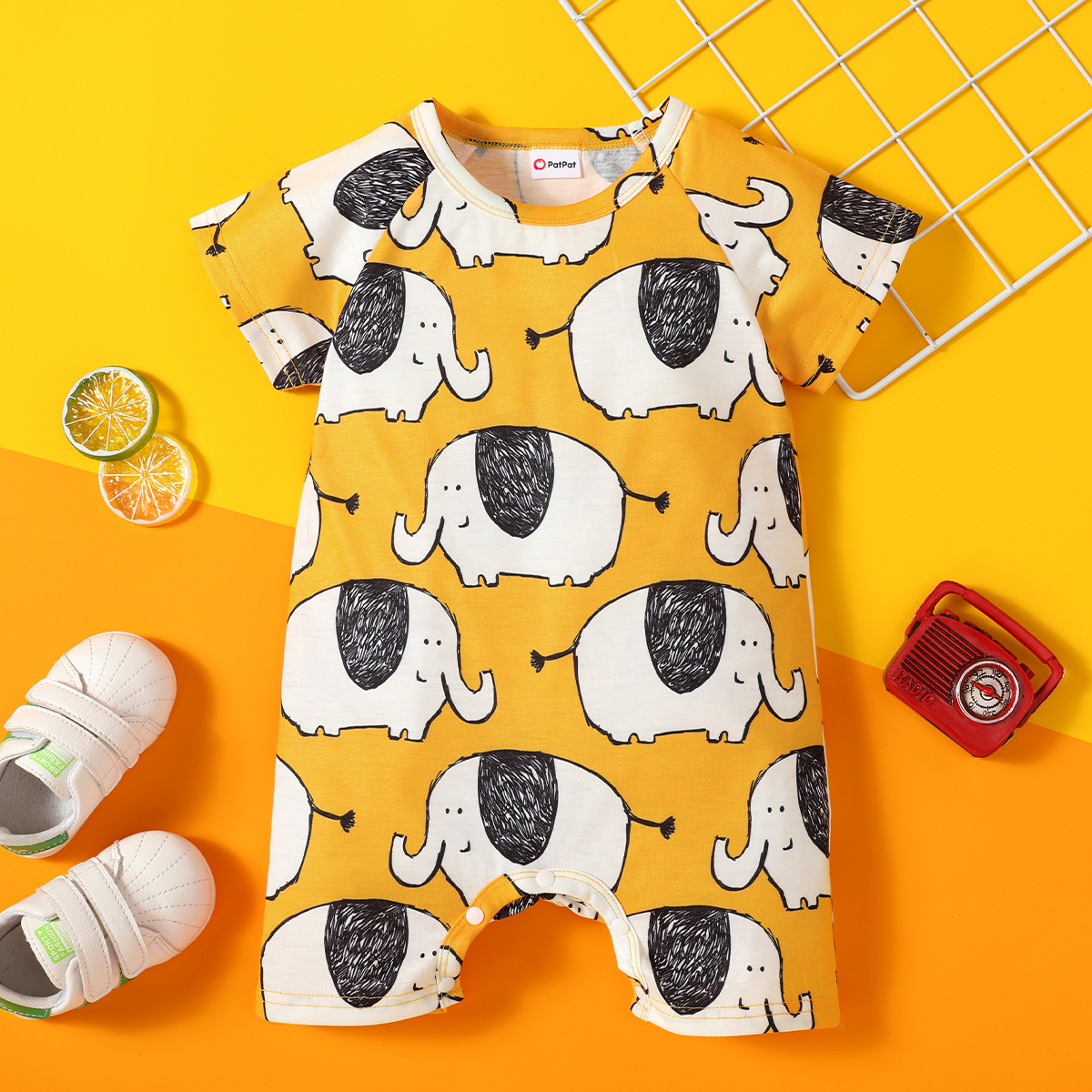 

Baby Short-sleeve Elephant Print Romper