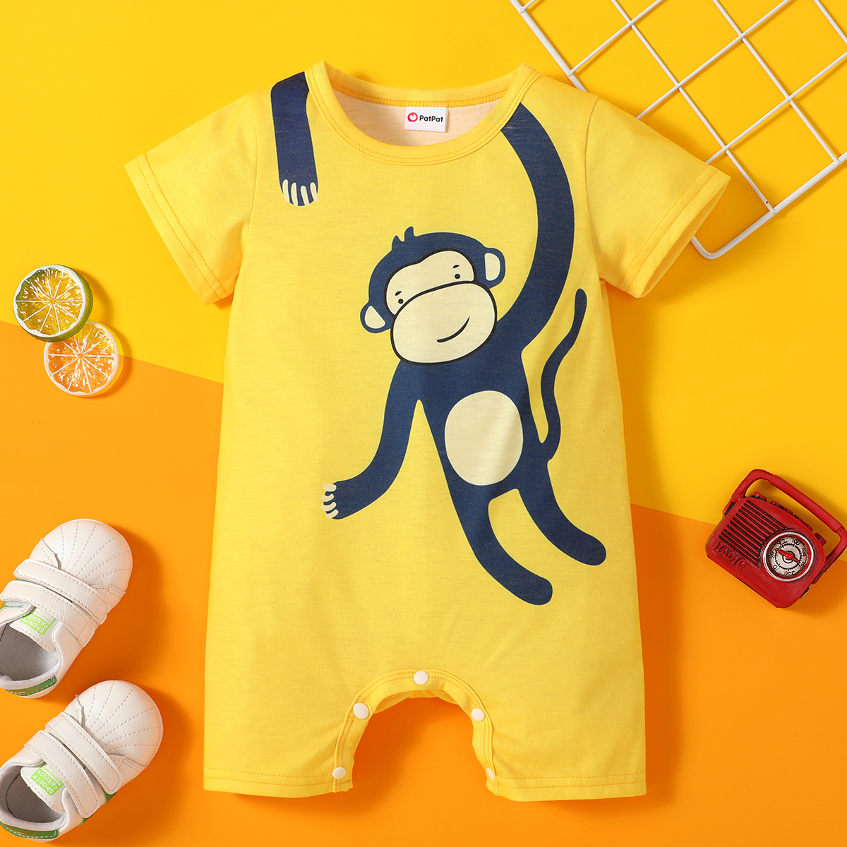 

Baby Short-sleeve Monkey Print Casual Romper