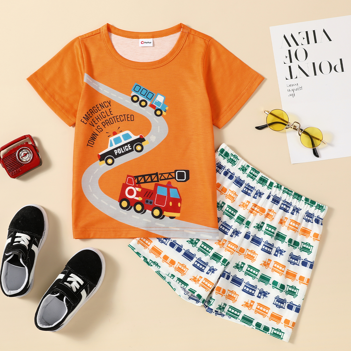 

Stylish Toddler Boy Car Road Letter Print Set