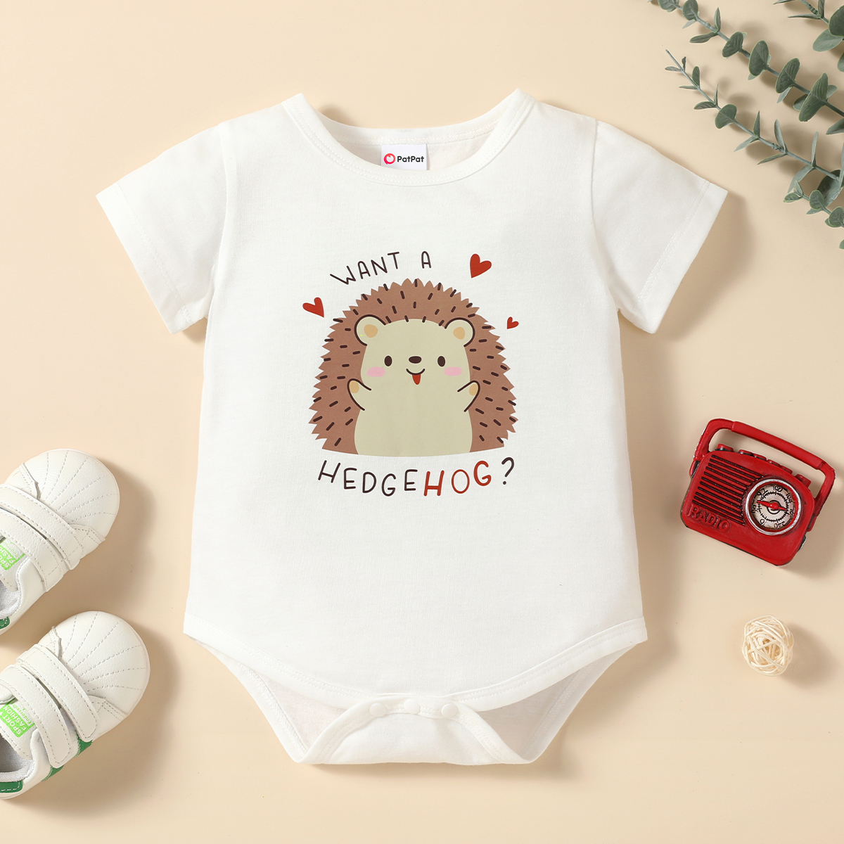 

1pc Baby Boy Short-sleeve Hedgehog Letter Print Romper