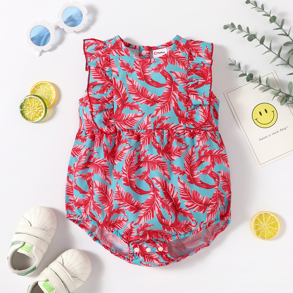 

Baby Flutter-sleeve Floral Print Casual Romper