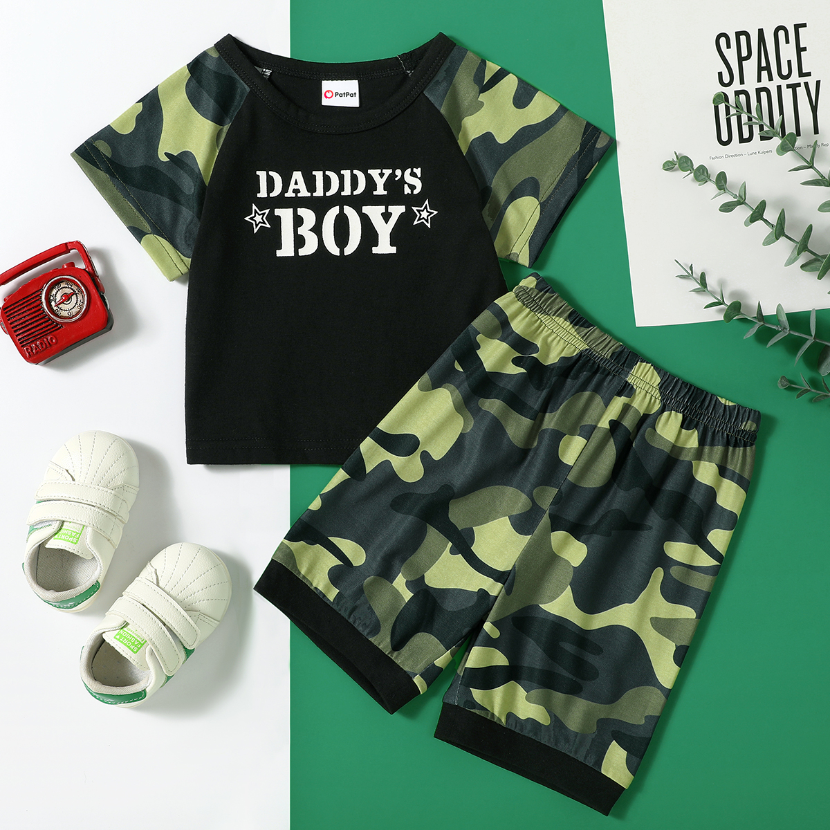 

2pcs Baby Boy Short-sleeve Camouflage Letter Print Baby's Sets
