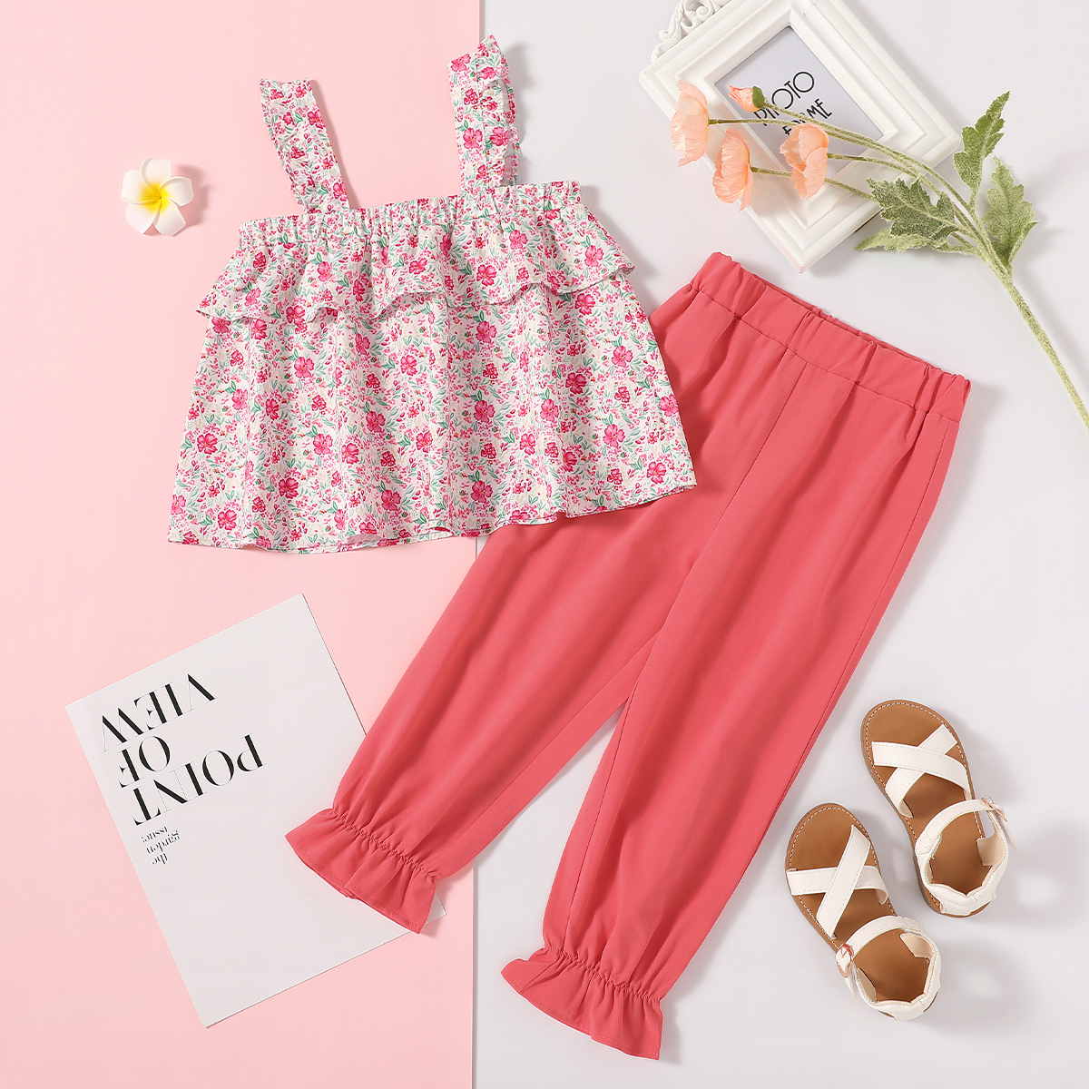 

Toddler Girl Ruffled Floral Print Tank And Pants