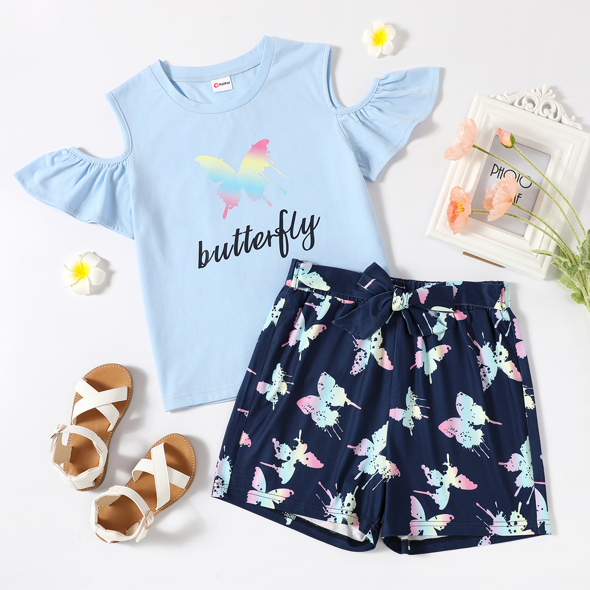 

Kid Girl Animal Letter Print Fly Sleeve 2pcs Casual Set