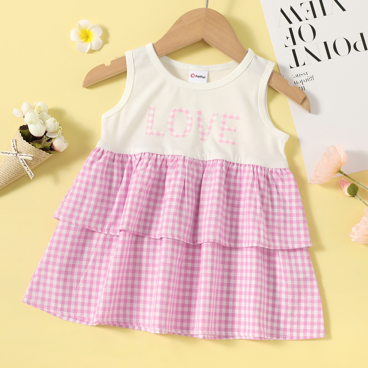 

1pc Baby Girl Sleeveless Plaid Letter Print Dress