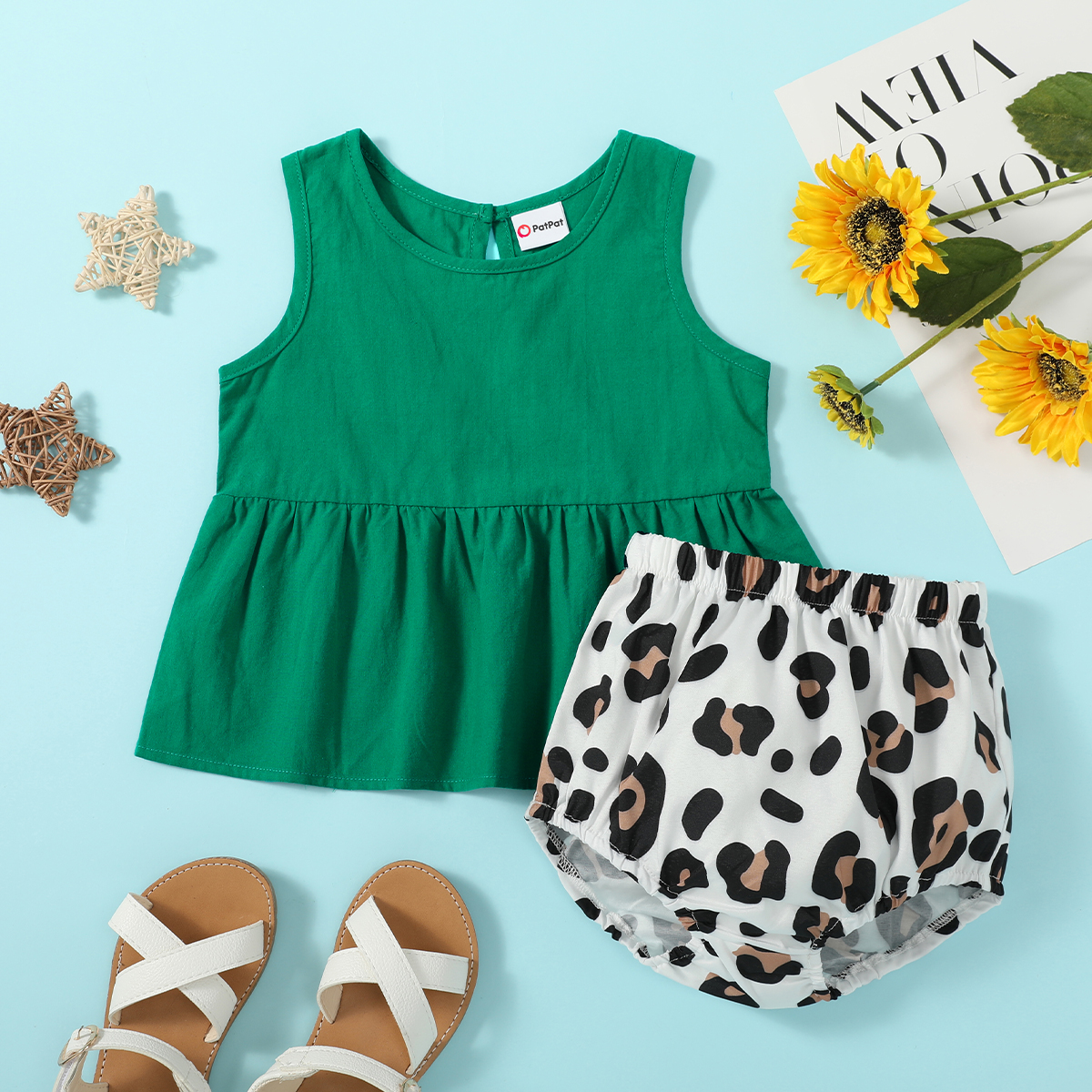 

2pcs Baby Girl Sleeveless Leopard Print Cotton & Polyester Baby's Set