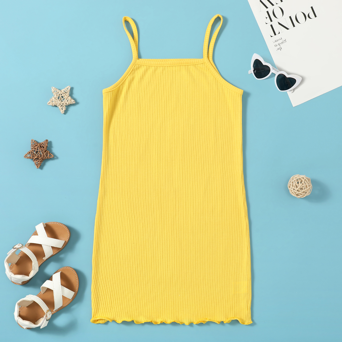 

Pretty Kid Girl Solid Cotton Rib Knit Slip Dress