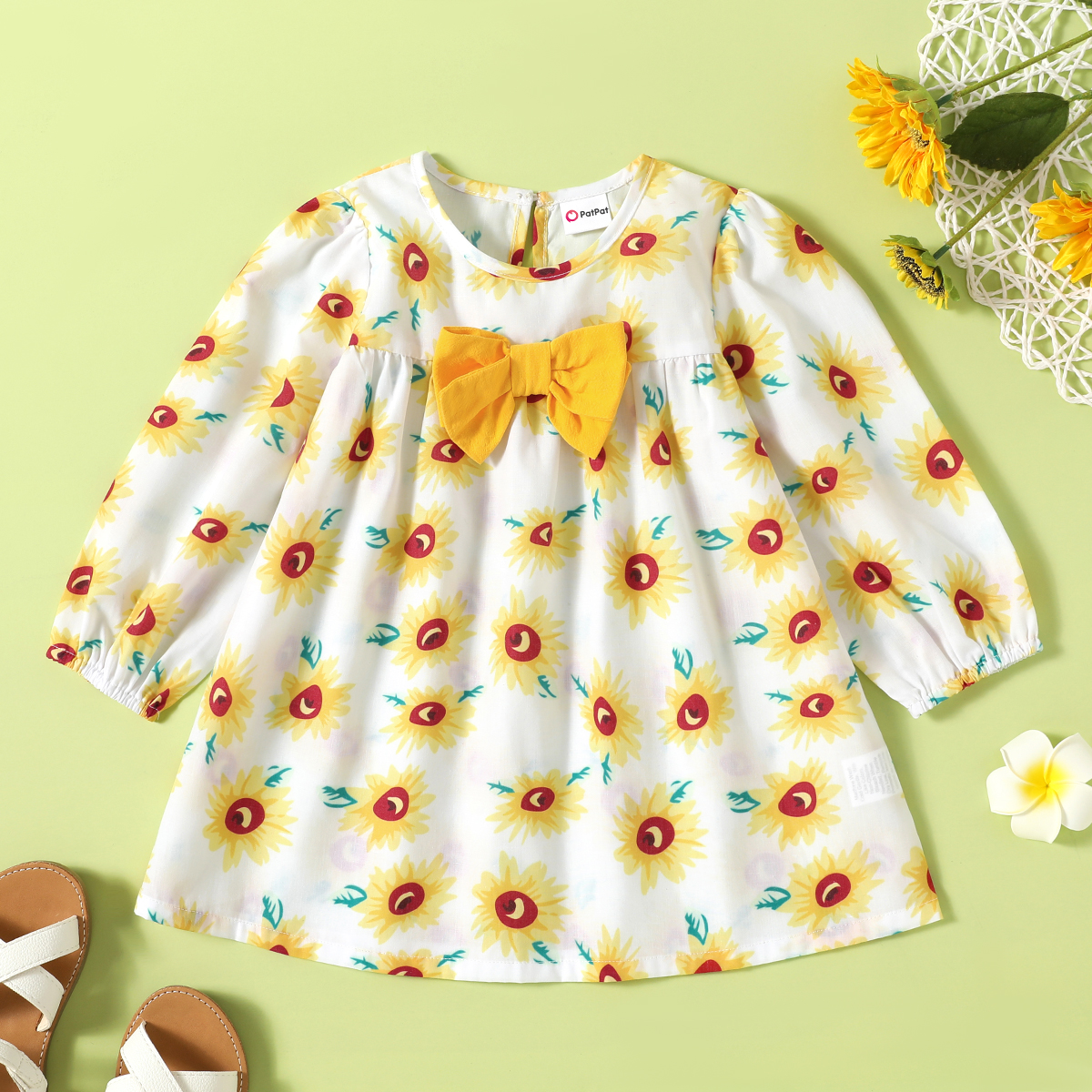 

1pc Baby Girl Long-sleeve Floral Print Bowknot Dress