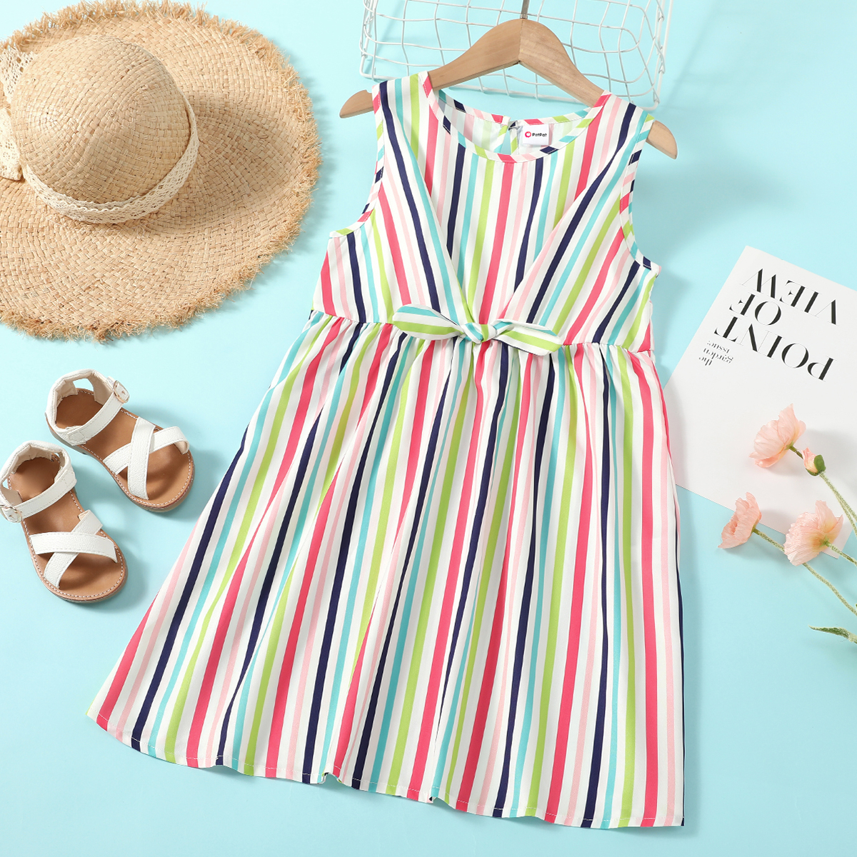 

Pretty Kid Girl Sleeveless Stripe Print Dress