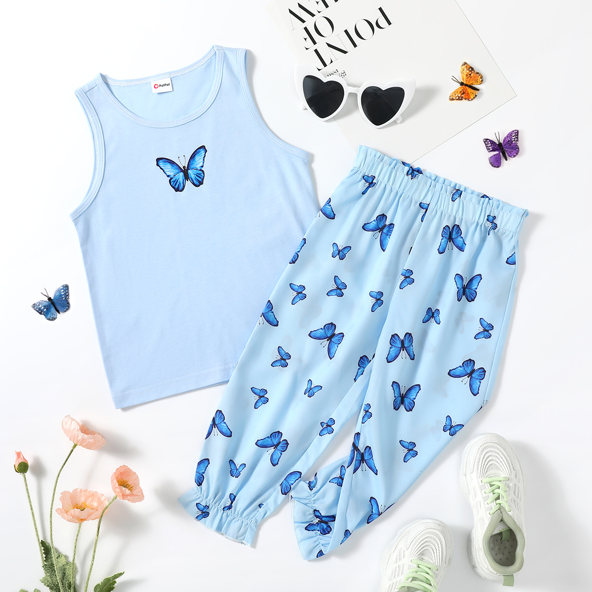 

Toddler Girl Sleeveless Top And Butterfly Print Pants