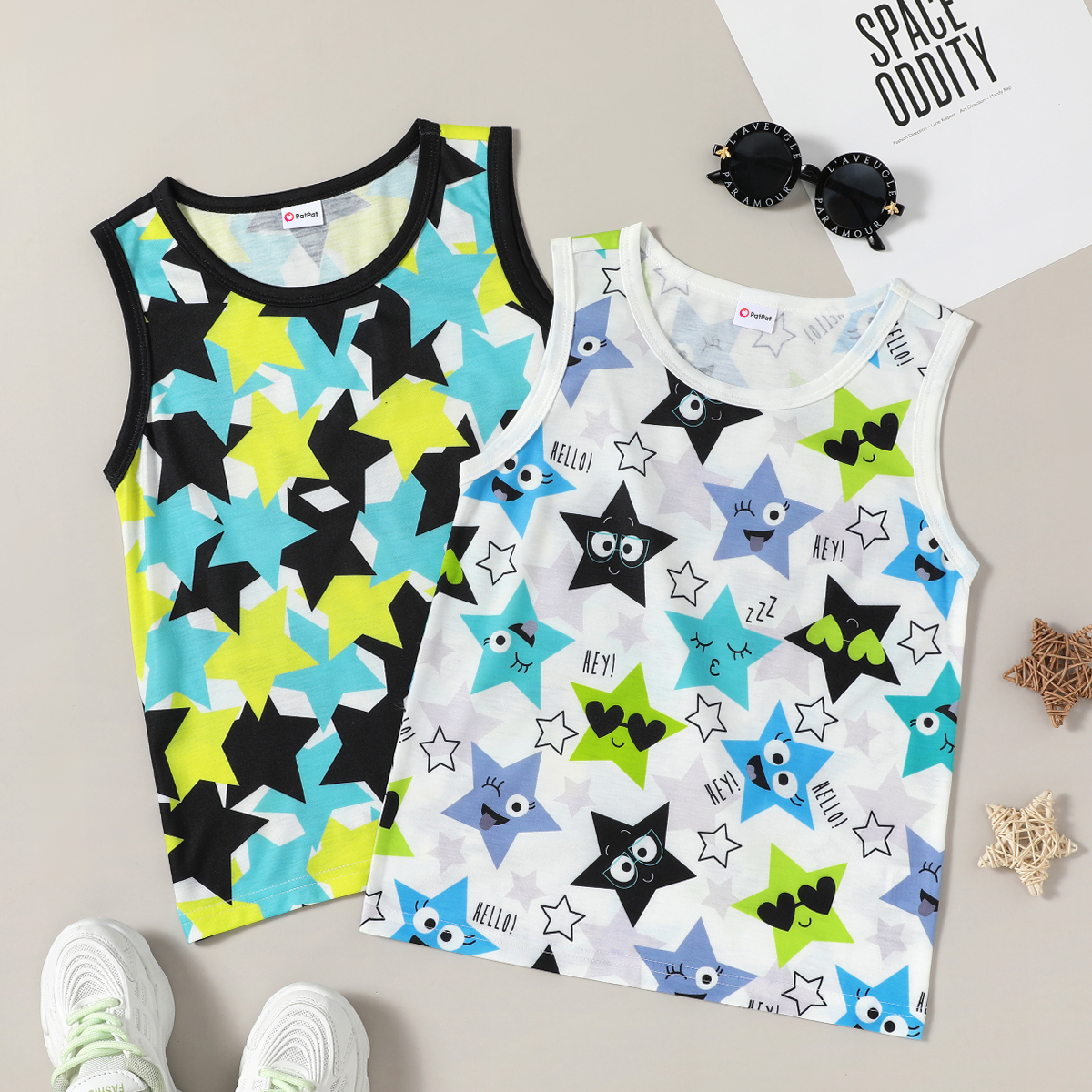 

Trendy Kid Boy Star Print Colorblock Tank Top