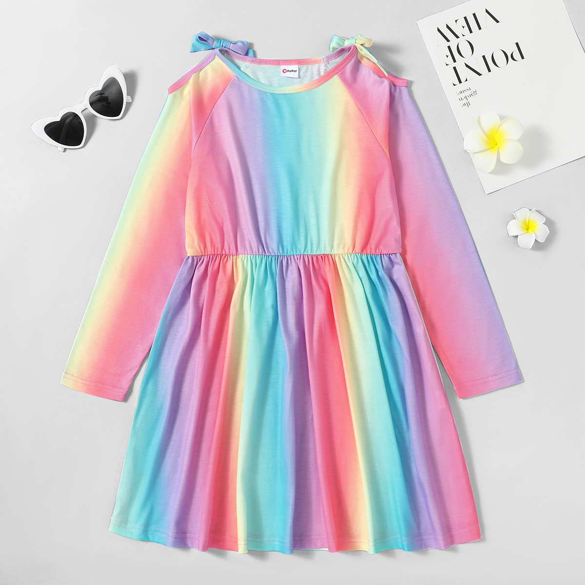 

Kid Girl Bowknot Tie Dye Long-sleeve Dress