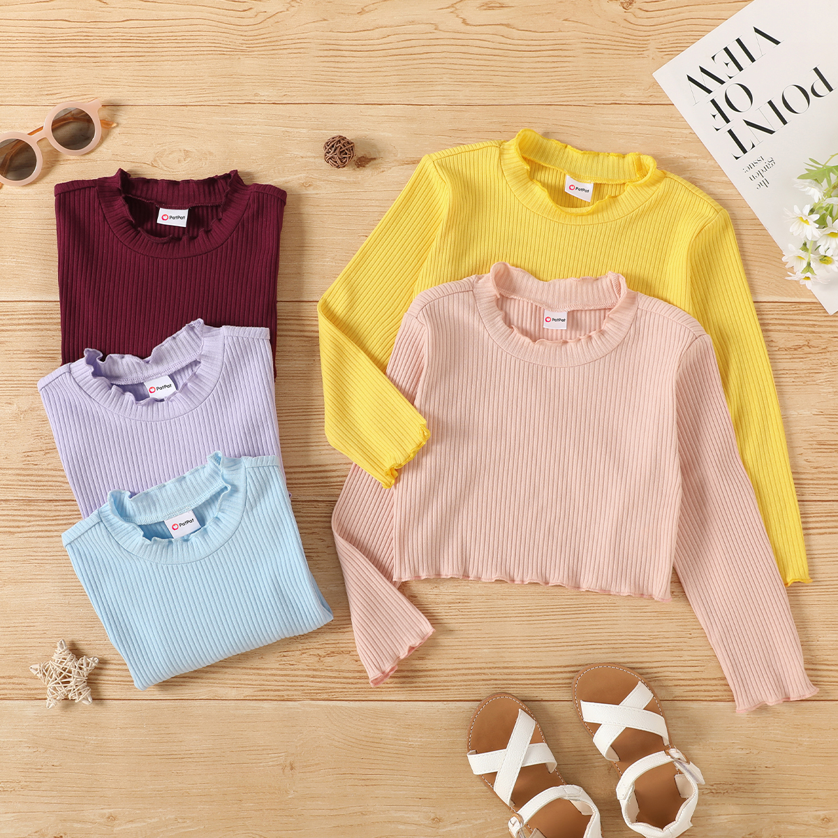 

Toddler Girl Sweet Ruffle Collar Ribbed Solid Long-sleeve Top