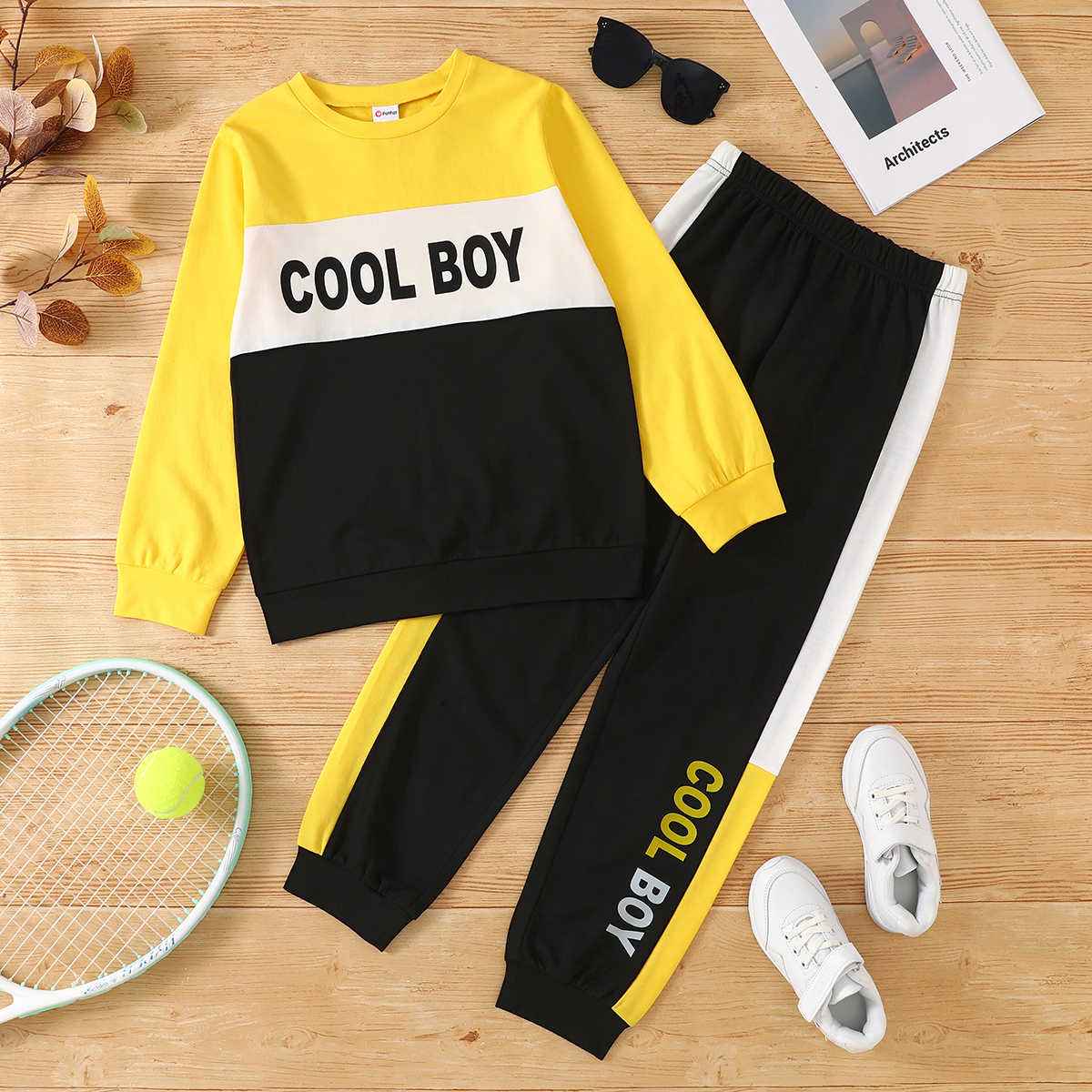 

2-piece Kid Boy Letter Print Colorblock Pullover Sweatshirt and Pants Set